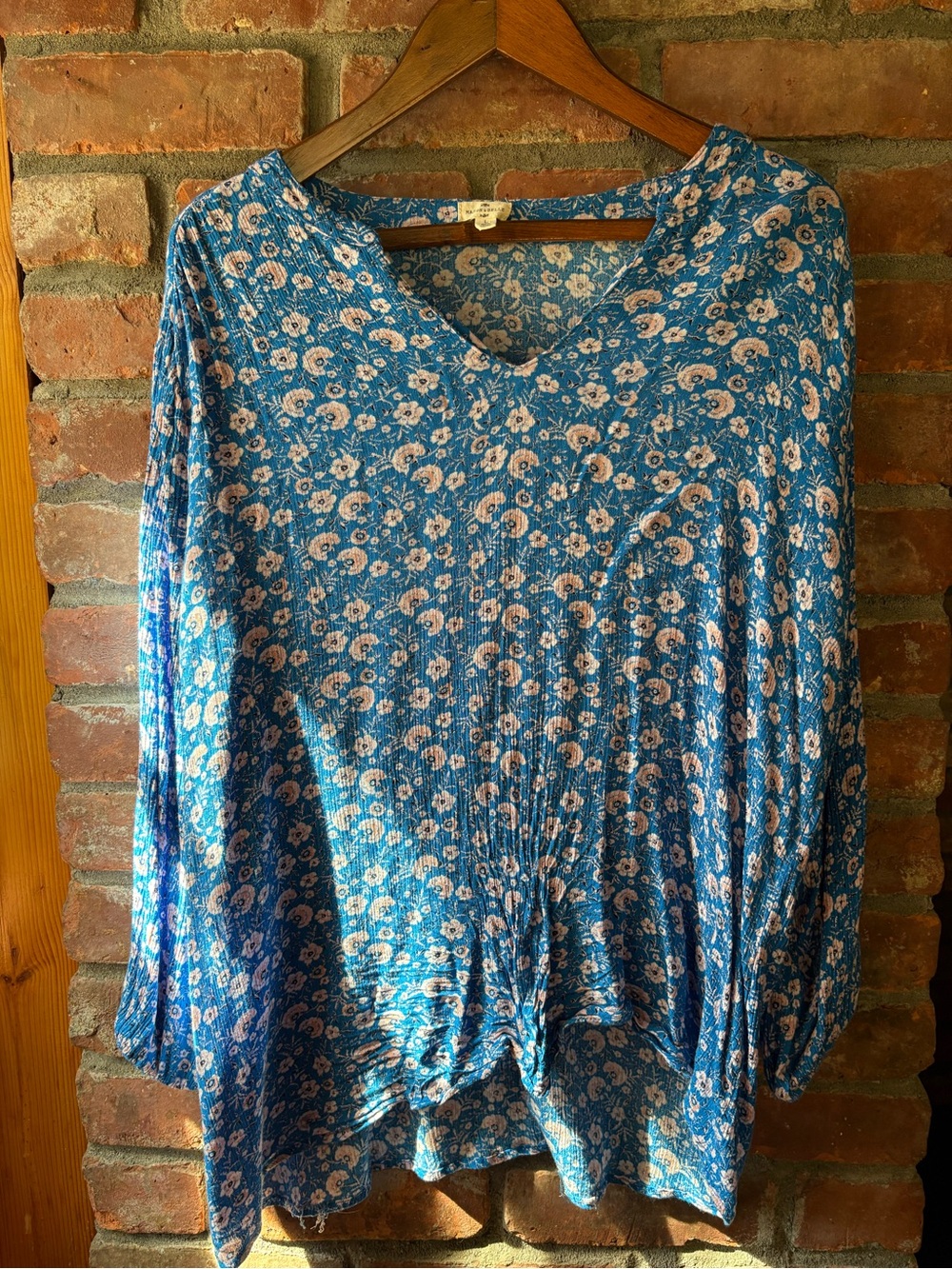Blue Floral V-Neck Women's Top